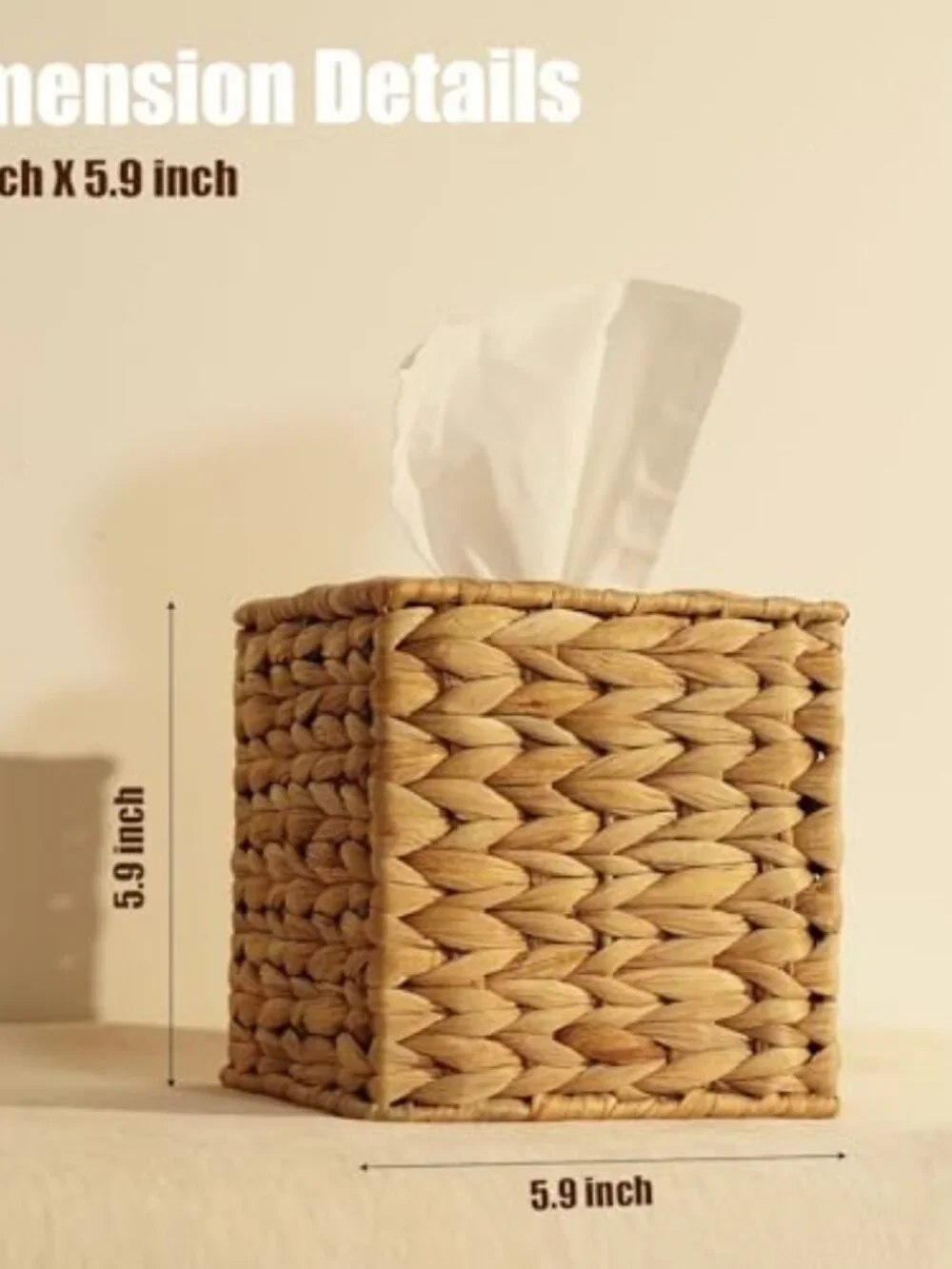 Water Hyacinth Handwoven Tissue Box Cover, Natural Handmade Wicker Napkin Box